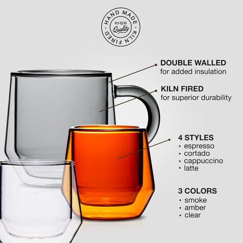 Hearth Double Wall Glass Mug, 175ml (6 oz) Set of 2