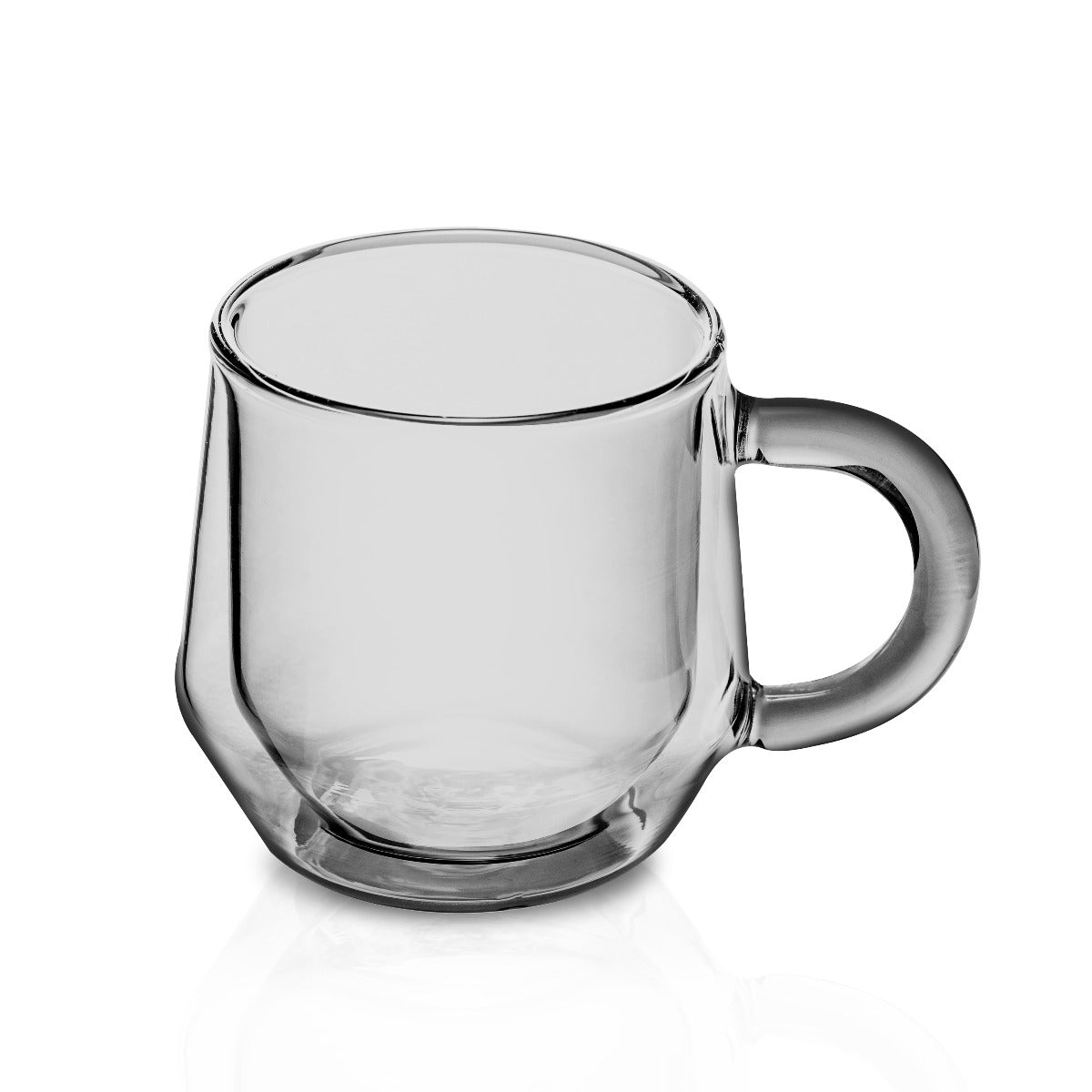 Double Walled Glass Coffee Drink Mug with Handle - Set of 2, Clear